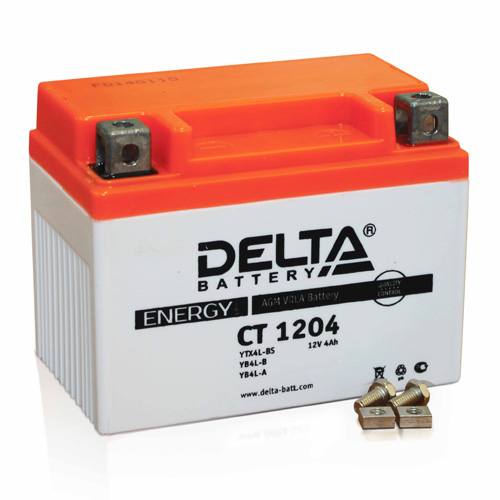 Аккумуляторная батарея стартерная 12в 4Ач ОП 50А залитая 113х70х89 Delta (YB4L-B, YT4L-BS) CT1204