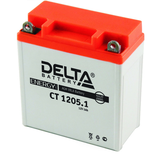 Аккумуляторная батарея стартерная 12в 5Ач ОП 45А залитая 120х61х129 Delta (YB5L-B,12N5-3B) CT1205.1