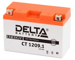 Аккумуляторная батарея стартерная 12в 9Ач ПП 115А залитая 151х71х107 Delta (YT9B-BS) CT1209.1