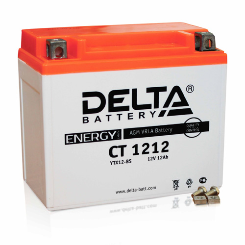Аккумуляторная батарея стартерная 12в 12Ач ПП 180А залитая 150х87х130 Delta (YTX14-BS) CT1212