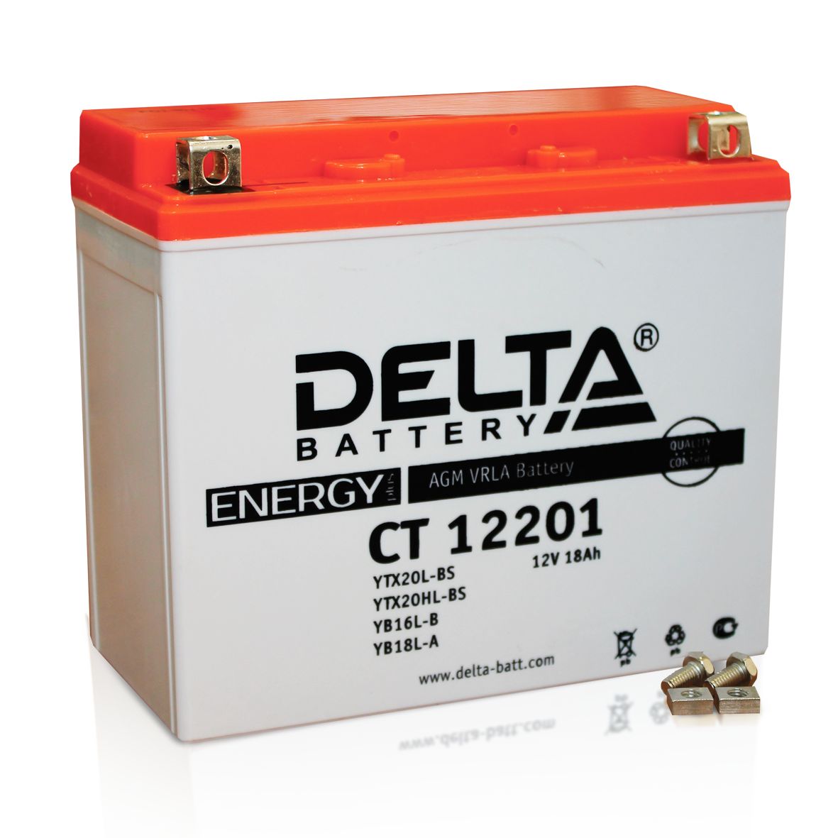 Аккумуляторная батарея стартерная 12в 18Ач ОП 270А залитая 180х87х153 Delta (YTX20L-BS) CT12201