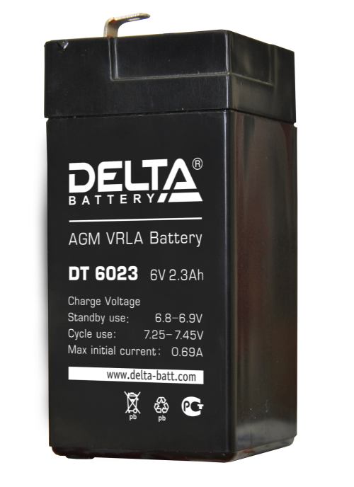 Аккумуляторная батарея 6в 2,3Ач 44х40х91мм Delta DT6023
