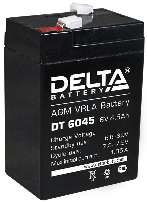 Аккумуляторная батарея 6в 4,5Ач 70х47х100мм Delta DT6045