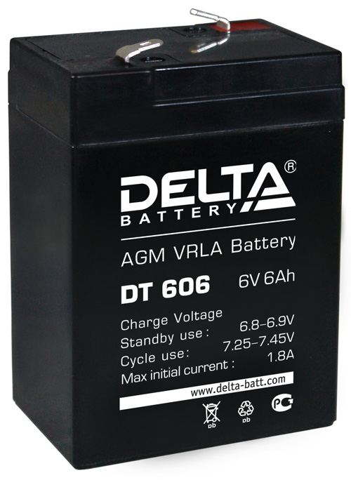 Аккумуляторная батарея 6в 6Ач 70х47х107мм Delta DT606