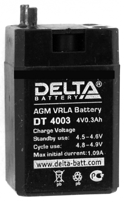 Аккумуляторная батарея 4в 0,3Ач 26х21х40/45мм Delta DT4003