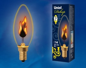 Uniel свеча декоративная "эффект пламени" E14 3W прозр. IL-N-C35-3/RED-FLAME/E14/CL