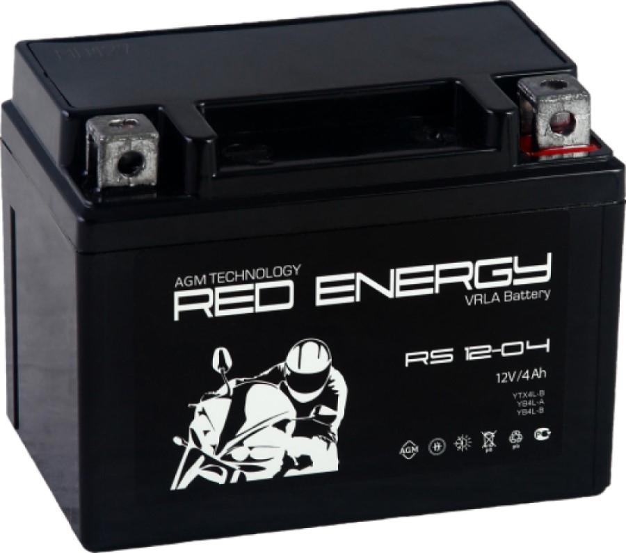 Аккумуляторная батарея стартерная 12в  4Ач ОП 60А залитая 114х70х87 Red Energy (YB4L-B) RS1204