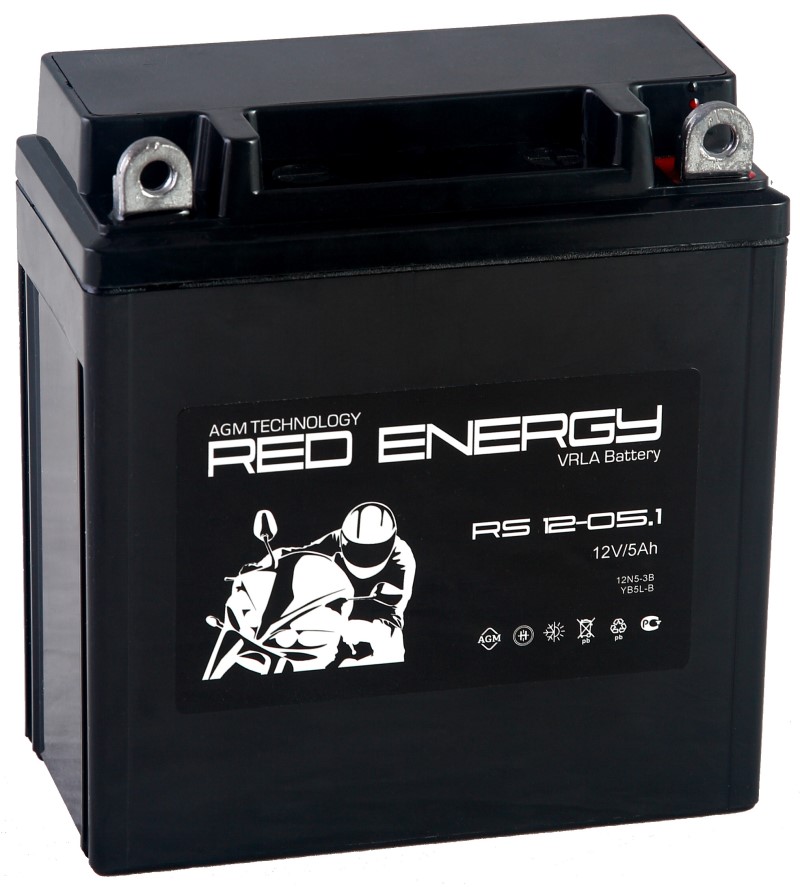 Аккумуляторная батарея стартерная 12в  5Ач ОП 65А залитая 120х61х130 Red Energy (YB5L-B) RS1205.1