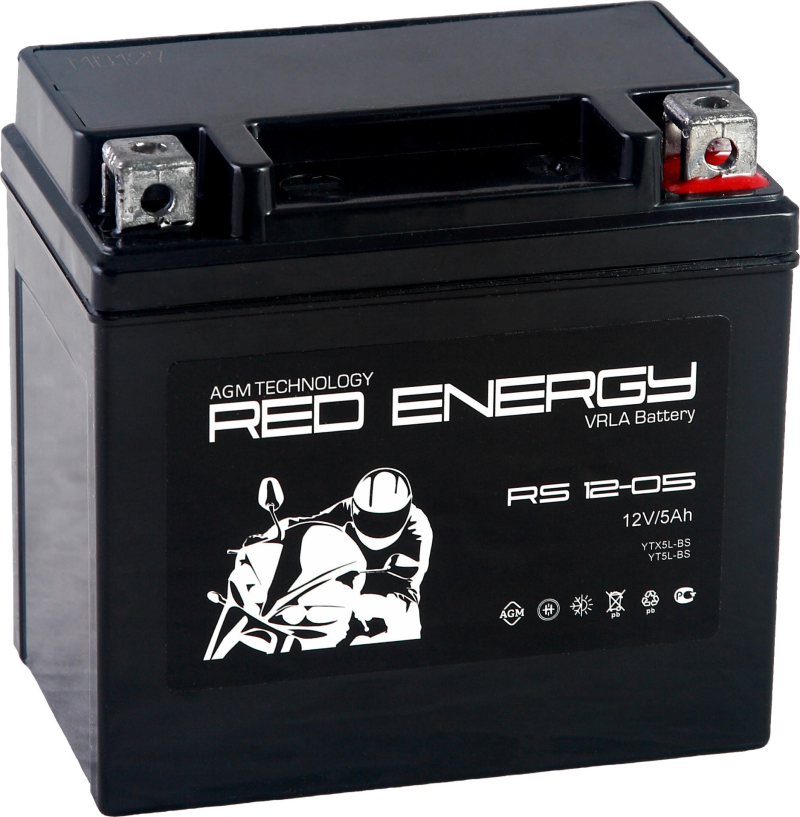 Аккумуляторная батарея стартерная 12в  5Ач ОП 85А залитая 114х70х106 Red Energy (YTX5L-BS) RS1205
