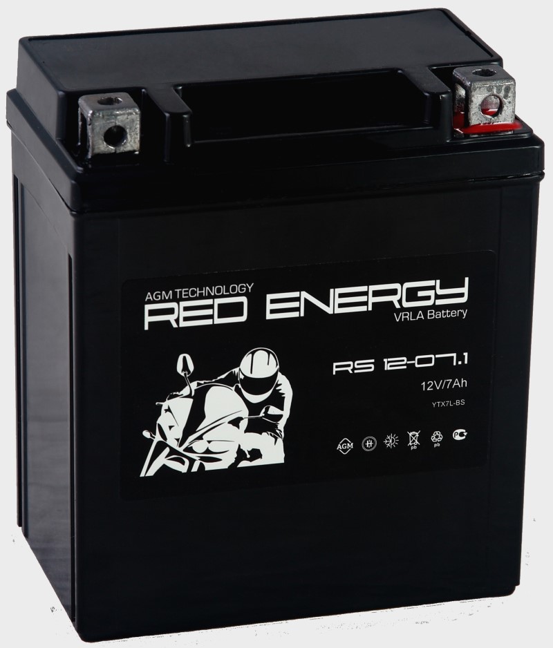 Аккумуляторная батарея стартерная 12в  7Ач ОП 110А залитая 114х71х131 Red Energy (YTX7A-BS) RS1207.1