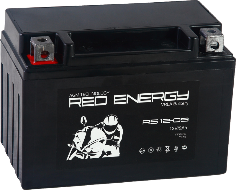 Аккумуляторная батарея стартерная 12в  9Ач ПП 135А залитая 150х86х107 Red Energy (YTX9-BS) RS1209