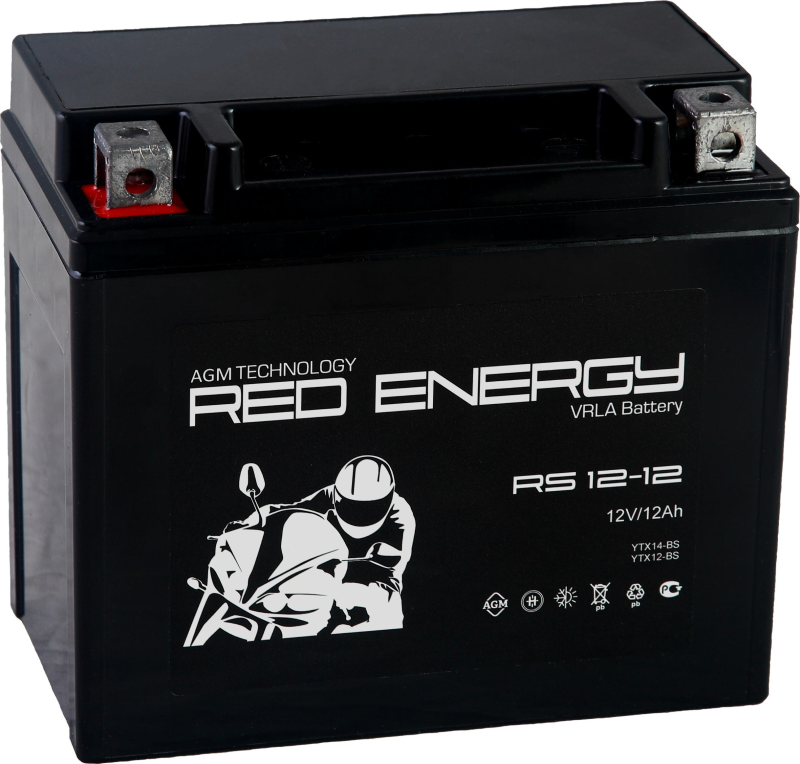 Аккумуляторная батарея стартерная 12в 12Ач ПП 190А залитая 150х86х131 Red Energy (YTX14-BS) RS1212