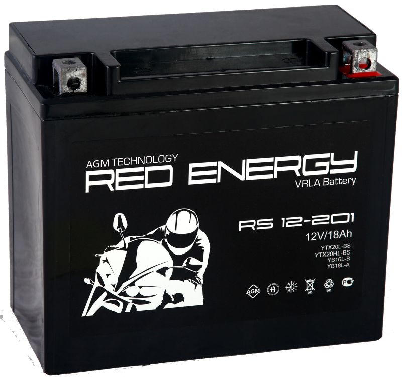 Аккумуляторная батарея стартерная 12в 18Ач ОП 270А залитая 177х88х154 Red Energy (YTX20L-BS) RS12201