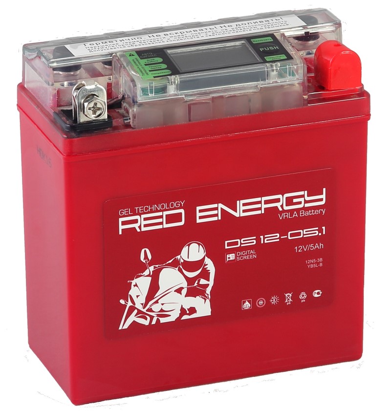 Аккумуляторная батарея стартерная 12в  5Ач ОП 50А залитая 120х61х129 Red Energy (12N5-3B,YB5L-B) DS1205.1