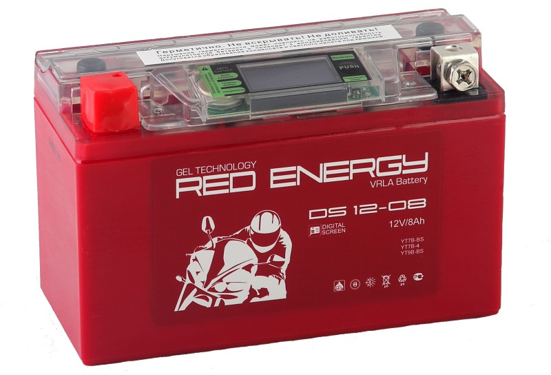 Аккумуляторная батарея стартерная 12в  8Ач ПП 120А залитая 150х66х95 Red Energy (YT7B-BS,YT9B-BS,YT7B-4) DS1208