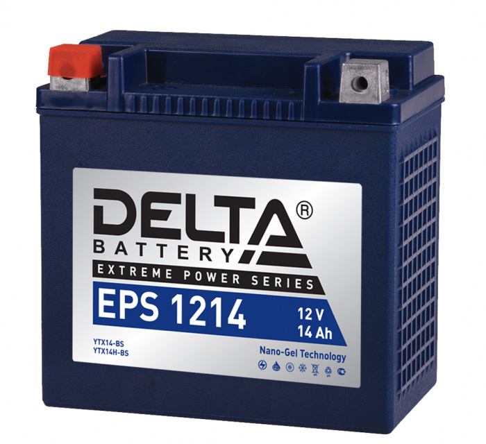 Аккумуляторная батарея стартерная 12в 14Ач ПП 220А залитая 149х87х144мм Delta (YTX14-BS,YTX14H-BS) EPS1214