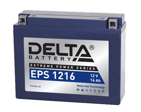 Аккумуляторная батарея стартерная 12в 16Ач ОП 230А залитая 205х70х162мм Delta (YTX16AL-A2) EPS1216