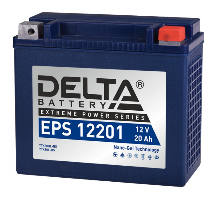 Аккумуляторная батарея стартерная 12в 20Ач ОП 310А залитая 176х87х154мм Delta (YTX20HL-BS,YTX20L-BS) EPS12201