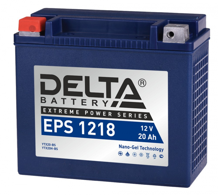 Аккумуляторная батарея стартерная 12в 20Ач ПП 270А залитая 176х87х154мм Delta (YTX20-BS,YTX20H-BS) EPS1218