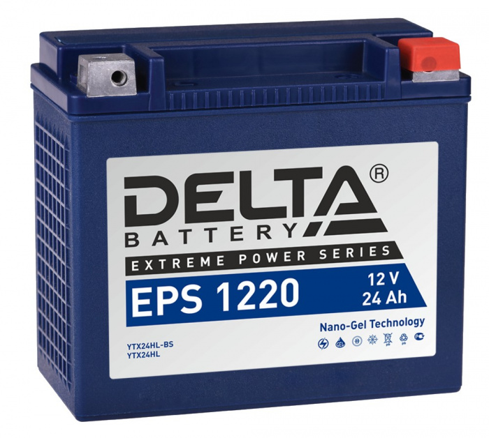Аккумуляторная батарея стартерная 12в 24Ач ОП 350А залитая 205х87х162мм Delta (YTX24HL-BS,YTX24HL) EPS1220