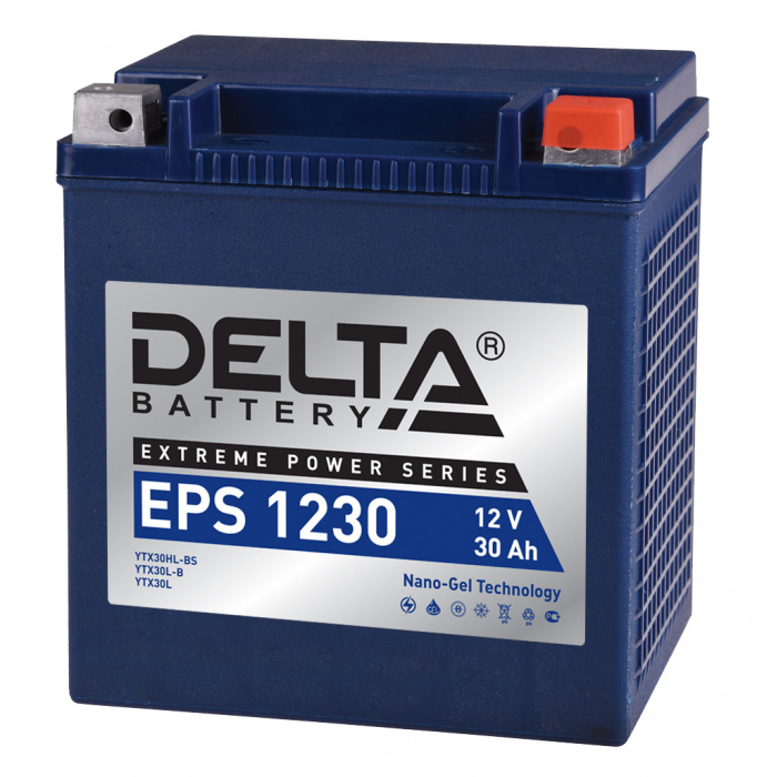 Аккумуляторная батарея стартерная 12в 30Ач ОП 400А залитая 166х130х175мм Delta (YIX30L,YB30L-B,YIX30L-BS) EPS1230